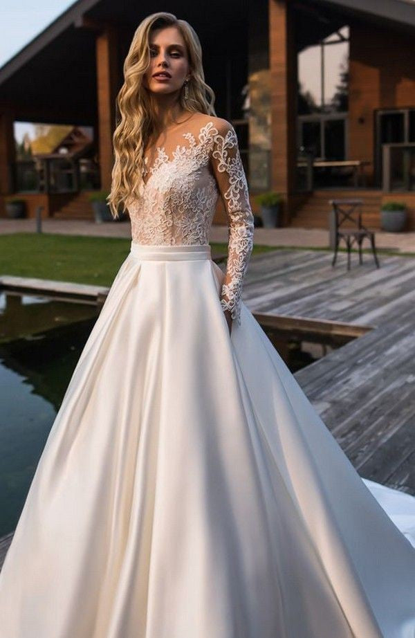 Buy Half Sleeves Lace Modest Long Custom Made Wedding Dresses JS89 Online Jolilis