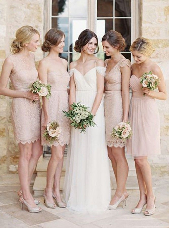 Buy Mismatched Junior Short Lace Knee Length Blush Pink Bridesmaid Dresses Prom Dresses JS964 Online Jolilis