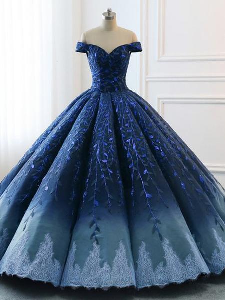 Buy Ball Gown Navy Blue Lace Applique Ombre Off the Shoulder Princess  Quinceanera Dresse JS269 Online – Jolilis