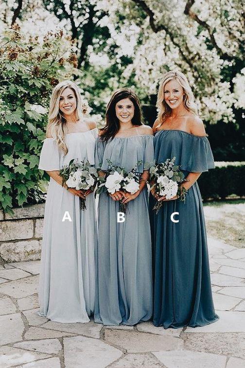 Buy A Line Long Chiffon Off the Shoulder Slate Gray Mismatched Bridesmaid Dresses uk JS287 Online Jolilis