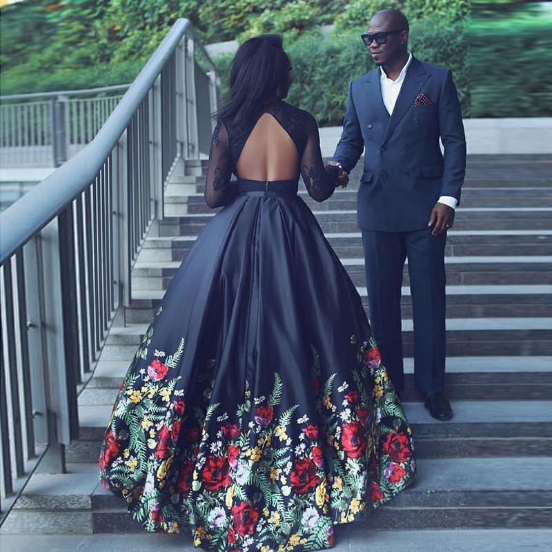 Long Sleeve Two Piece Lace Black Prom Dresses with Pockets FD1711