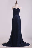 Evening Dresses Sweetheart Dark Navy Lace Sweep Train Mermaid