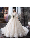 Princess Half Sleeve Ball Gown Wedding Dresses Appliques V Neck Bridal SJSPYYC62LK