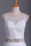 A Line Scoop Tulle Wedding Dresses With Applique And Beads