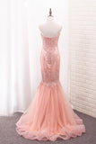 Tulle Prom Dresses Mermaid Sweetheart With Applique Sweep Train