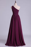 Purple Bridesmaid Dresses A Line One Shoulder Floor Length With Ruffle