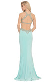 Prom Dresses Scoop Beaded Bodice Mermaid Spandex Open Back