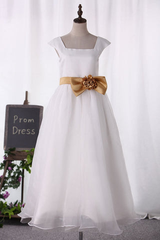 Organza Square Floor Length A Line Flower Girl Dresses