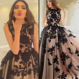 New Arrival A-Line Round Neck Black Lace Long Prom Dress 9052