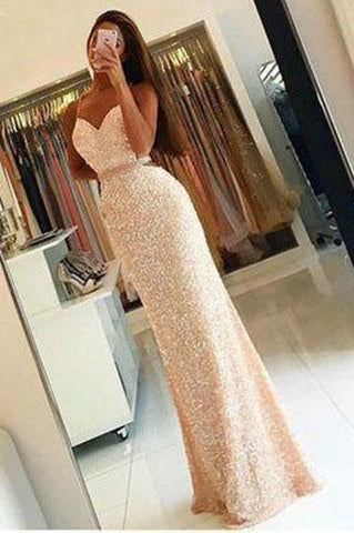 Sweetheart Sequin New Gorgeous Long Sweet 16 Gowns Mermaid Backless Prom Dresses JS20