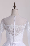 A Line Scoop Long Sleeves Tulle With Applique And Sash Wedding Dresses