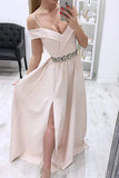 Off The Shoulder Long Evening Dresses, Long Prom Dresses With Side Split