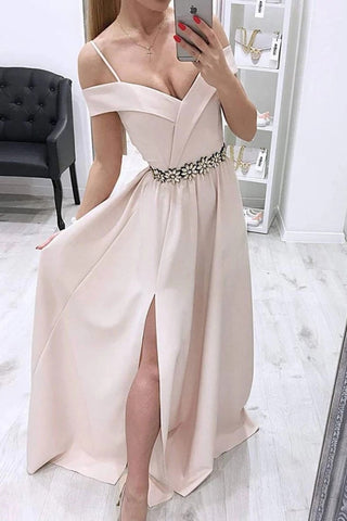 Off The Shoulder Long Evening Dresses, Long Prom Dresses With Side Split