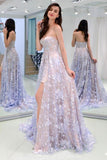 Charming Sweetheart Strapless Lace Appliques Lilac Prom Dresses with SJS15632