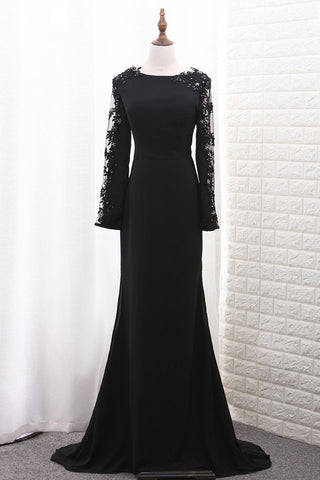 Chiffon Long Sleeves Scoop Mermaid Evening Dresses With Applique