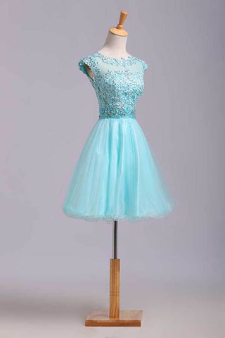 Homecoming Dresses A Line Scoop Short/Mini Tulle&Lace