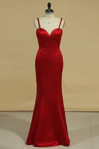 Spaghetti Straps Mermaid Evening Dresses Satin Floor Length