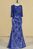 Evening Dresses Sheath/Column Scoop Floor-Length Lace With Applique 3/4 Sleeves