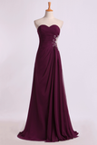 Prom Dresses A Line Ruffled Bodice Beaded With Slit Floor Length