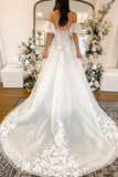 Fairy A Line Sweetheart Tulle Long Wedding Dresses with Lace