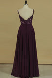 Spaghetti Straps With Applique A Line Chiffon Floor Length Prom Dresses