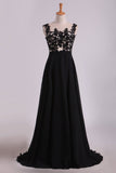 Cap Sleeves Prom Dresses Scoop Floor Length Chiffon With Applique