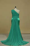 Evening Dresses One Shoulder Ruched Bodice Sheath Elastic Satin