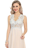 Scoop Open Back Prom Dresses A Line Chiffon With Beads&Appliques