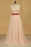 Prom Dresses A Line Chiffon With Applique Sweep Train