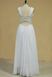 Open Back V Neck With Applique And Beads A Line Chiffon Prom Dresses