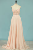 Prom Dresses Sweetheart Beaded Bodice A Line Chiffon Sweep Train