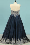 Prom Dresses Sweetheart Satin A-Line With Applique Zipper Back