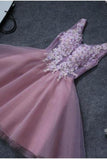 Homecoming Dresses A Line V Neck Tulle With Applique And Handmade Flowers