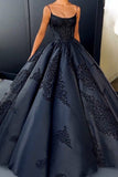 Spaghetti Straps Prom Dresses Satin A Line With Applique Floor Length