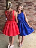 Modern Bateau Sleeveless Short Red/Royal Blue Prom Dress with Beading JS595