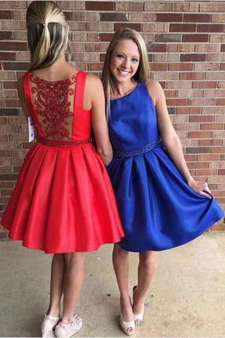 Modern Bateau Sleeveless Short Red/Royal Blue Prom Dress with Beading JS595