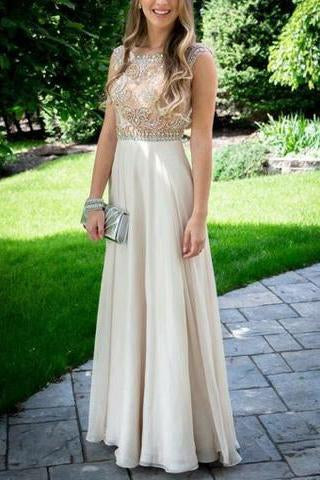 Nectarean Bateau Sleeveless Floor Length Light Champagne Prom Dresses JS597