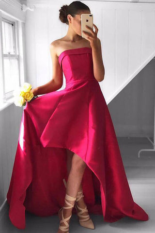 Asymmetrical Sleeveless Sweep Train Straight Neck Mid Back Prom Dresses