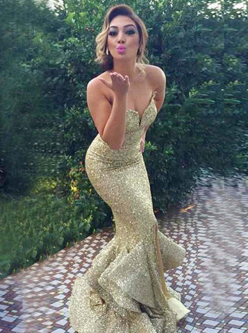 long gold sequin sparkle mermaid charming sweetheart prom dress 141509