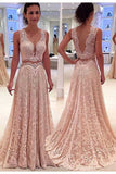 Charming A Line V Neck Prom Dresses Lace Party Gown