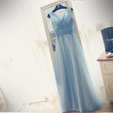 A-line V-neck Floor-length Tulle with Beading Prom Dresses Evening Dresses JS550