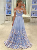 Sexy Prom Dresses Off-The-Shoulder Floor-Length Appliques Long Prom Dress Evening Dress