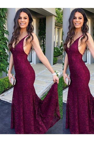 Trumpet/Mermaid Sleeveless V-Neck Sweep/Brush Train Lace Dresses