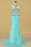 V Neck Beaded Bodice Sheath Sweep Train Spandex Prom Dresses