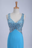 Straps Prom Dresses Open Back Sheath/Column With Beading