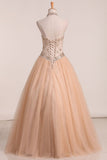 New Arrival Halter Quinceanera Dresses A Line Tulle With Beading