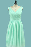 Bridesmaid Dresses V Neck Chiffon With Ruffles A Line Knee Length