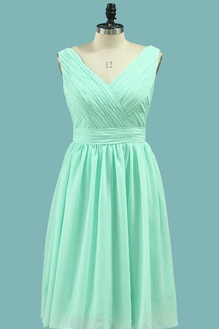 Bridesmaid Dresses V Neck Chiffon With Ruffles A Line Knee Length