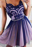 Royal Blue Tulle Short Prom Dresses Appliques Homecoming Dresses