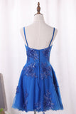 A Line Spaghetti Straps Tulle Homecoming Dresses With Beads And Applique